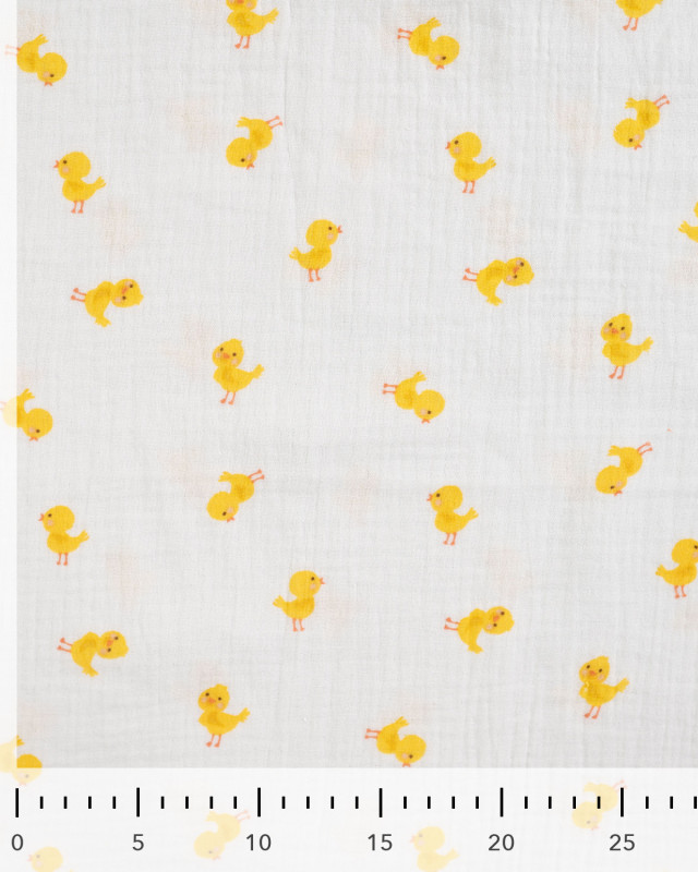 Tissu Double Gaze Ecru Petits Poussins - Mercerine