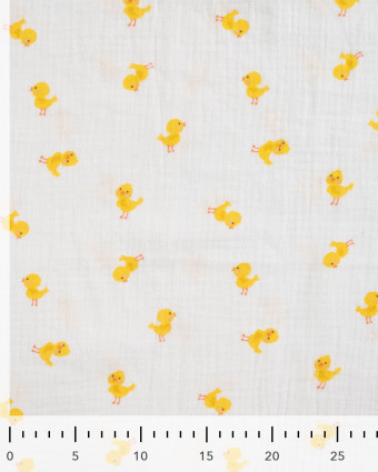 Tissu Double Gaze Ecru Petits Poussins - Mercerine