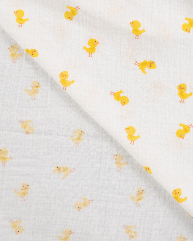 Tissu Double Gaze Ecru Petits Poussins - Mercerine