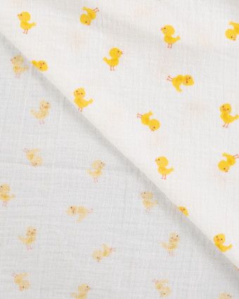 Tissu Double Gaze Ecru Petits Poussins - Mercerine