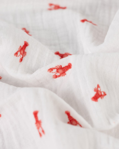 Tissu Double Gaze Ecru Petits Homard - Mercerine