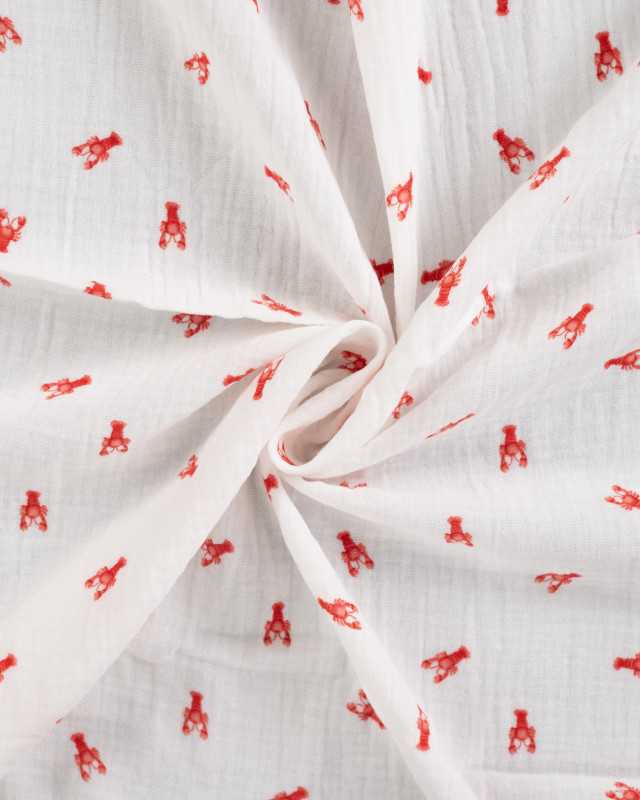Tissu Double Gaze Ecru Petits Homards - Mercerine