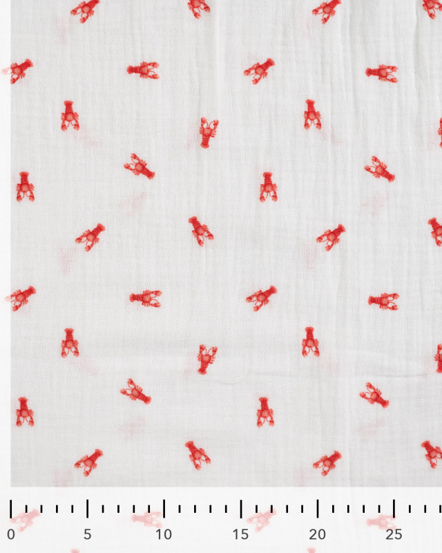 Tissu Double Gaze Ecru Petits Homards - Mercerine