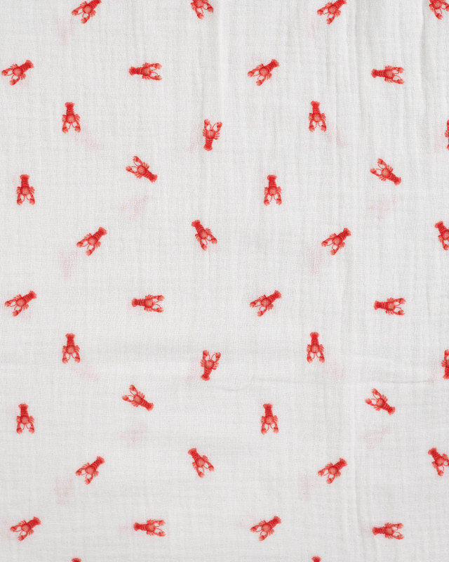 Tissu Double Gaze Ecru Petits Homards - Mercerine