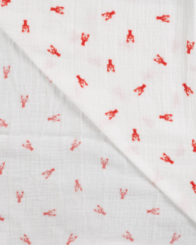 Tissu Double Gaze Ecru Petits Homards - Mercerine