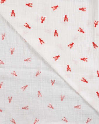 Tissu Double Gaze Ecru Petits Homards - Mercerine