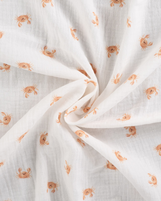 Tissu Double Gaze Ecru Petits Crabes - Mercerine