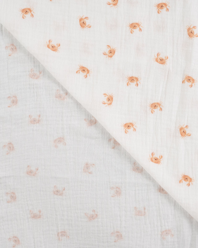 Tissu Double Gaze Ecru Petits Crabes - Mercerine