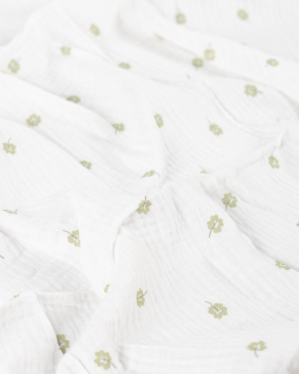 Tissu Double Gaze Ecru Trèfles - Mercerine