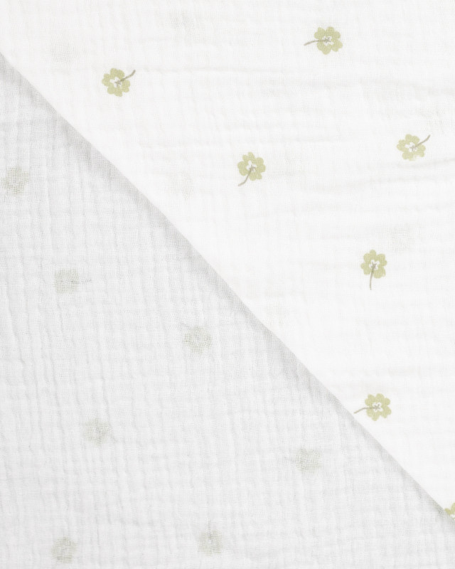 Tissu Double Gaze Ecru Trèfles - Mercerine