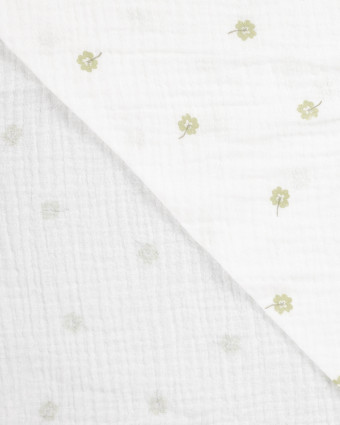 Tissu Double Gaze Ecru Trèfles - Mercerine