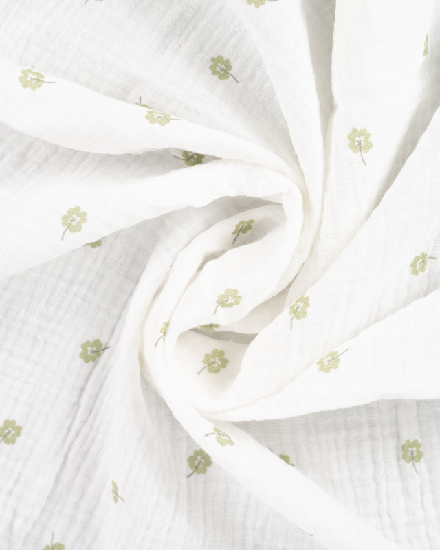 Tissu Double Gaze Ecru Trèfles - Mercerine