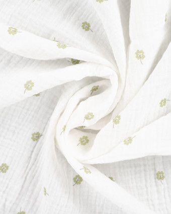 Tissu Double Gaze Ecru Trèfles - Mercerine