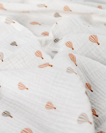 Tissu Double Gaze Ecru Petites Montgolfières - Mercerine