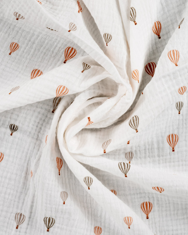 Tissu Double Gaze Ecru Petites Montgolfières - Mercerine