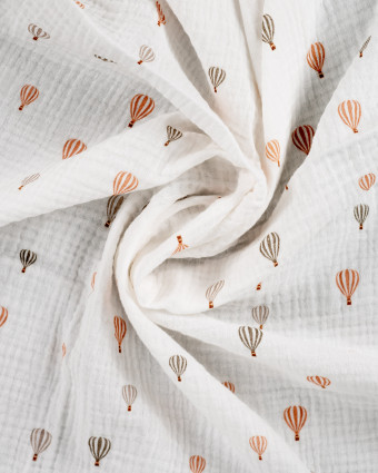 Tissu Double Gaze Ecru Petites Montgolfières - Mercerine