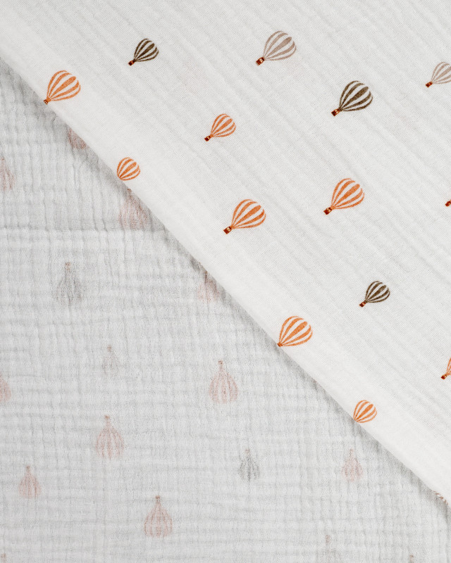 Tissu Double Gaze Ecru Petites Montgolfières - Mercerine