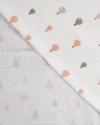 Tissu Double Gaze Ecru Petites Montgolfières - Mercerine
