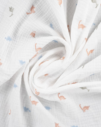 Tissu Double Gaze Ecru Petits Dinosaures  - Mercerine
