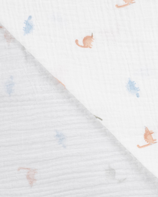 Tissu Double Gaze Ecru Petits Dinosaures  - Mercerine