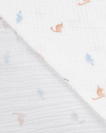 Tissu Double Gaze Ecru Petits Dinosaures  - Mercerine