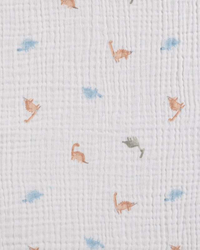 Tissu Double Gaze Ecru Petits Dinosaures  - Mercerine