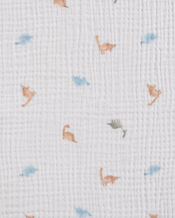 Tissu Double Gaze Ecru Petits Dinosaures  - Mercerine