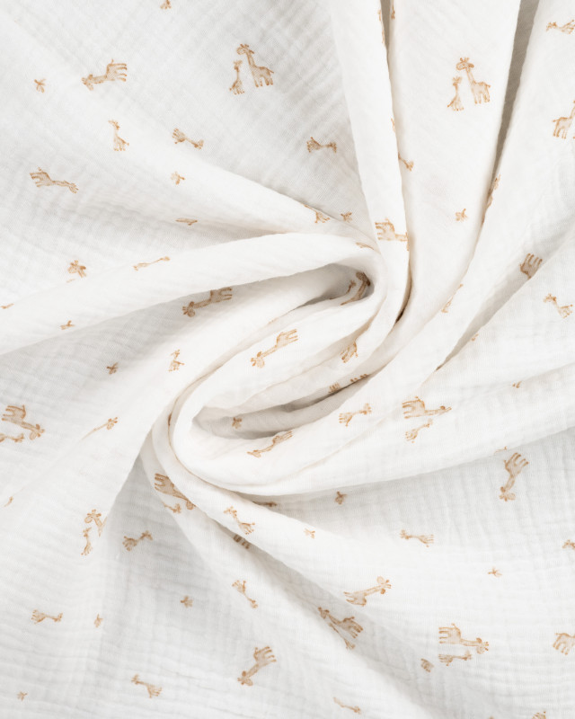 Tissu Double Gaze Ecru Petites Girafes  - Mercerine