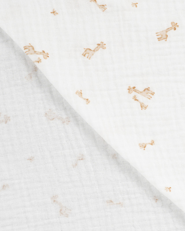 Tissu Double Gaze Ecru Petites Girafes  - Mercerine