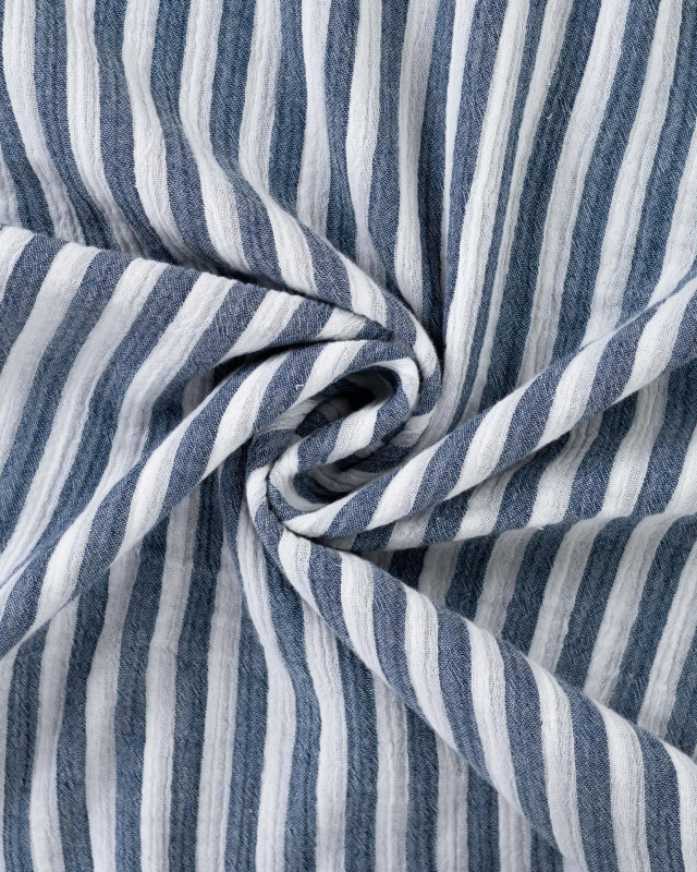 Tissu Double Gaze à Rayures Double Face Bleu Marine - Mercerine