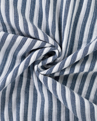 Tissu Double Gaze à Rayures Double Face Bleu Marine - Mercerine