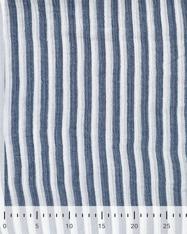Tissu Double Gaze à Rayures Double Face Bleu Marine - Mercerine