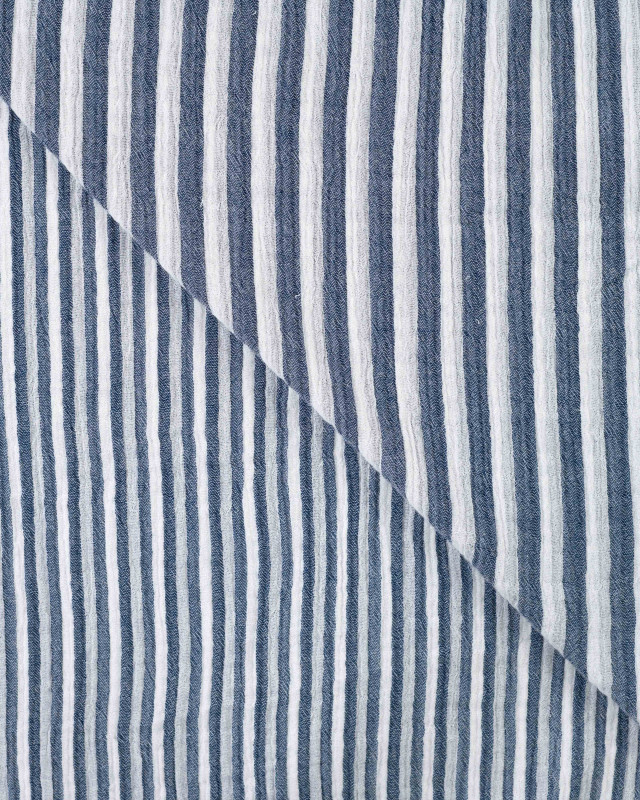 Tissu Double Gaze à Rayures Double Face Bleu Marine - Mercerine