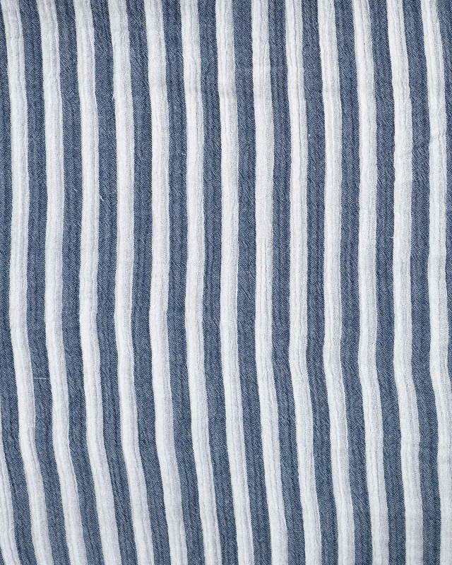 Tissu Double Gaze à Rayures Double Face Bleu Marine - Mercerine