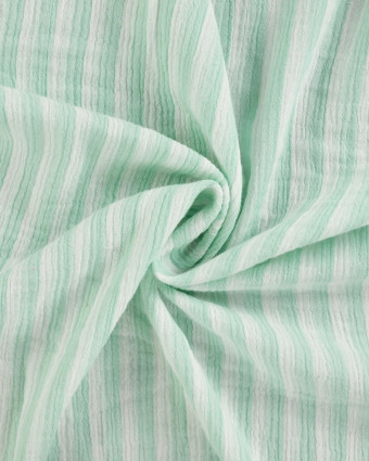 Tissu Double Gaze à Rayures Double Face Vert d'Eau - Mercerine