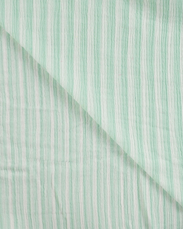 Tissu Double Gaze à Rayures Double Face Vert d'Eau - Mercerine