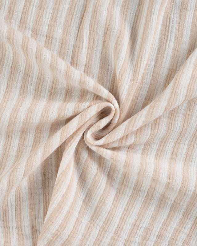Tissu Double Gaze à Rayures Double Face Sable - Mercerine