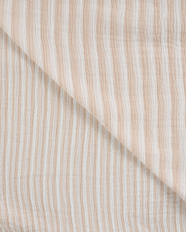 Tissu Double Gaze à Rayures Double Face Sable - Mercerine