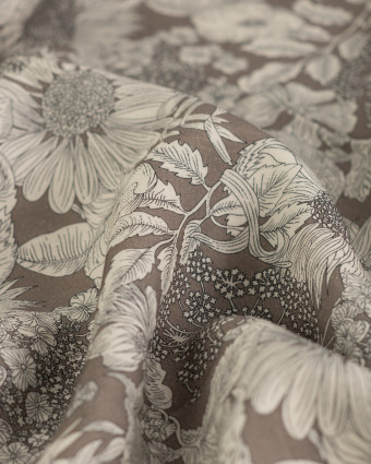 Tissu Tencel Lin Motif Fleuri Taupe - Mercerine