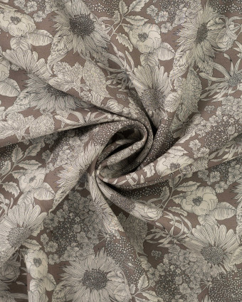 Tissu Tencel Lin Motif Fleuri Taupe - Mercerine