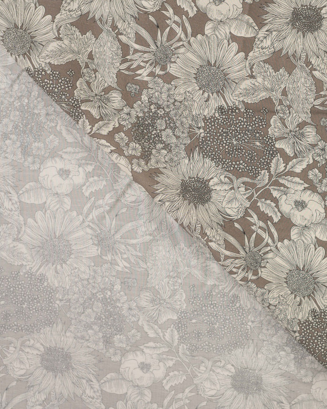 Tissu Tencel Lin Motif Fleuri Taupe - Mercerine