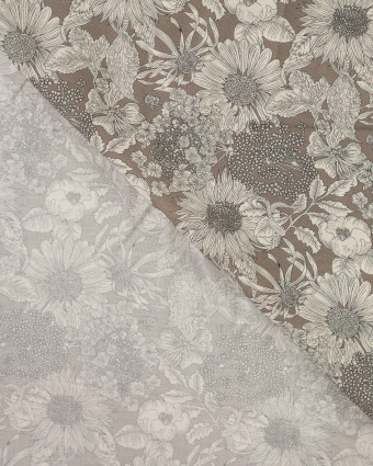 Tissu Tencel Lin Motif Fleuri Taupe - Mercerine