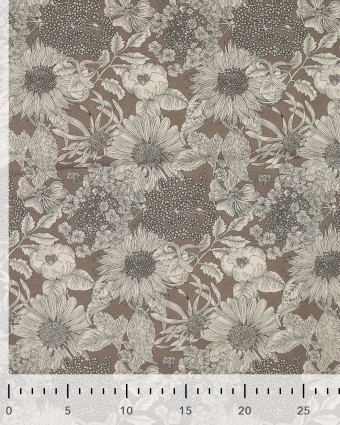 Tissu Tencel Lin Motif Fleuri Taupe - Mercerine