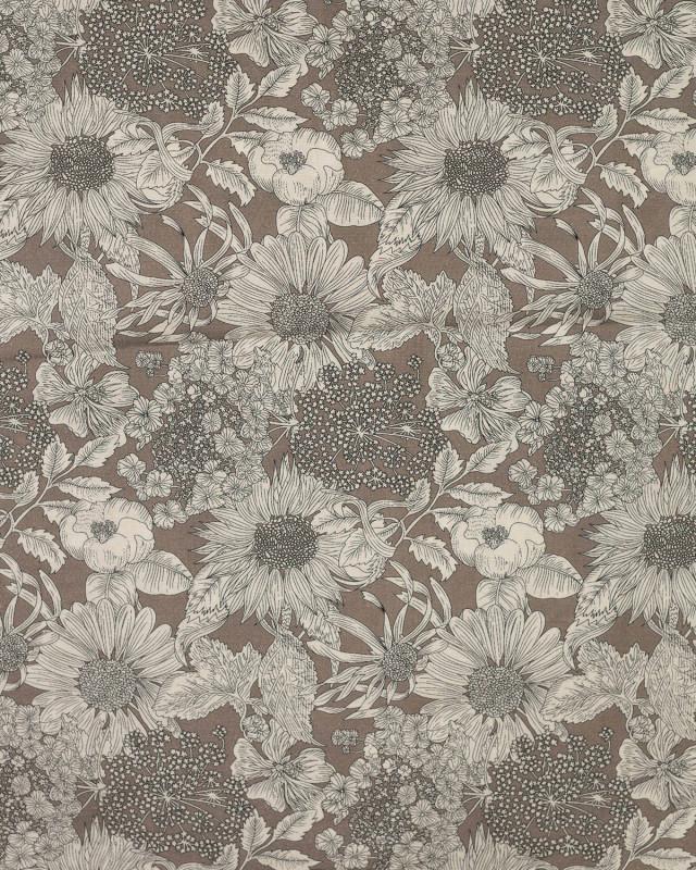Tissu Tencel Lin Motif Fleuri Taupe - Mercerine