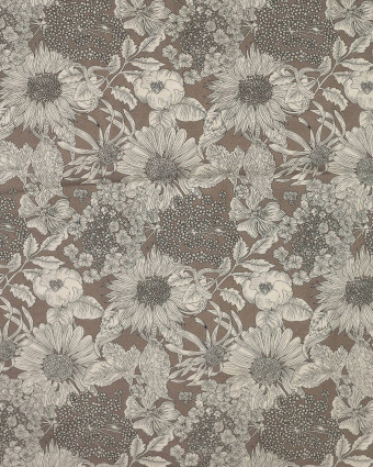 Tissu Tencel Lin Motif Fleuri Taupe - Mercerine