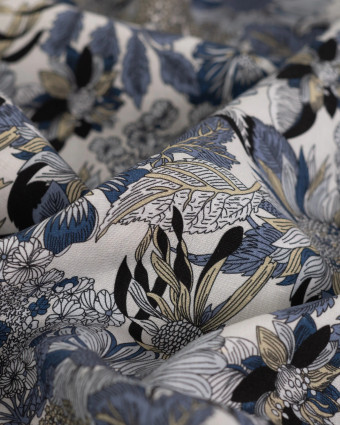 Tissu Tencel Lin Motif Fleuri Bleu - Mercerine
