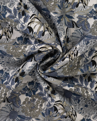 Tissu Tencel Lin Motif Fleuri Bleu - Mercerine