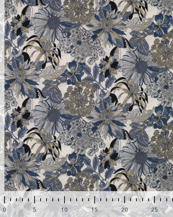 Tissu Tencel Lin Motif Fleuri Bleu - Mercerine