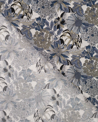 Tissu Tencel Lin Motif Fleuri Bleu - Mercerine
