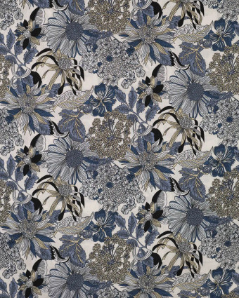 Tissu Tencel Lin Motif Fleuri Bleu - Mercerine